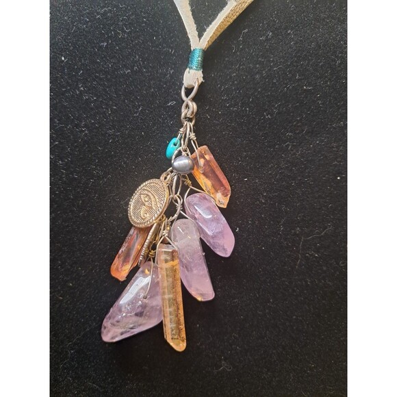 NWT Peyote Bird Free Spirit Gemstone Mix Pendant Necklace On Leather Cord 18.5" - Picture 2 of 7